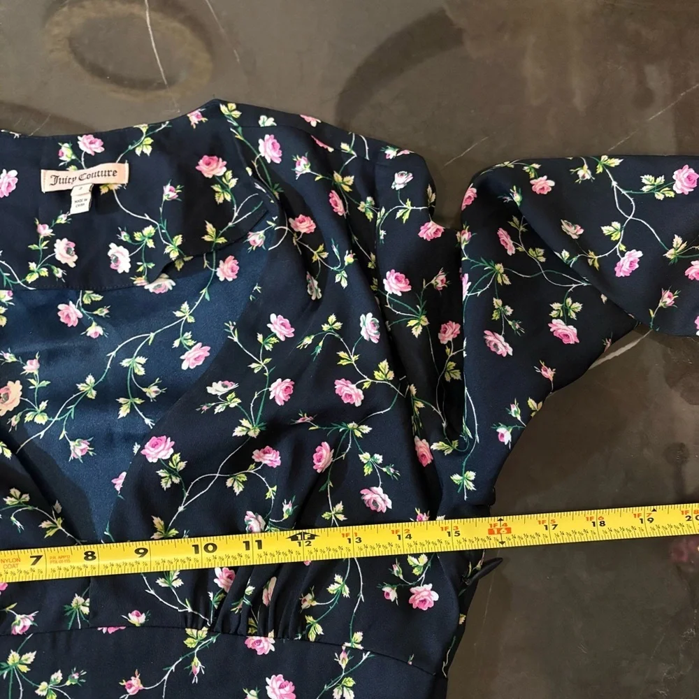 90’sJuicy Couture Women’s Blue Dress with Pink Floral Size 2 Preppy,Y2K Babydoll